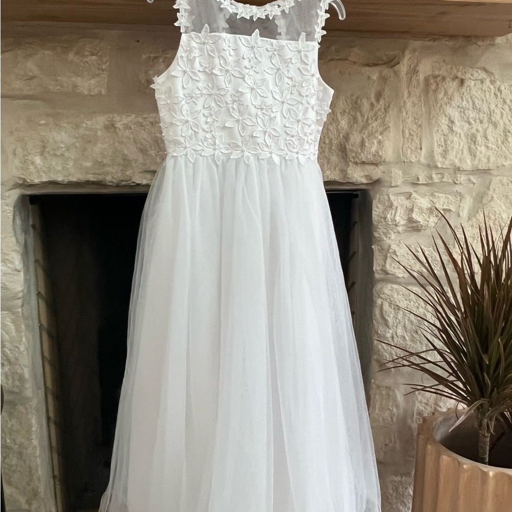 Elegant White Floral Kids Dress